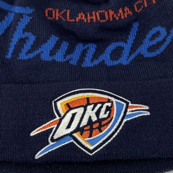 Mitchell & Ness Oklahoma City Thunder NBA Knit Beanie‎ Cuffed Pom Stocking Cap - Picture 2 of 7